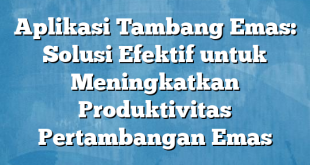 Aplikasi Tambang Emas: Solusi Efektif untuk Meningkatkan Produktivitas Pertambangan Emas